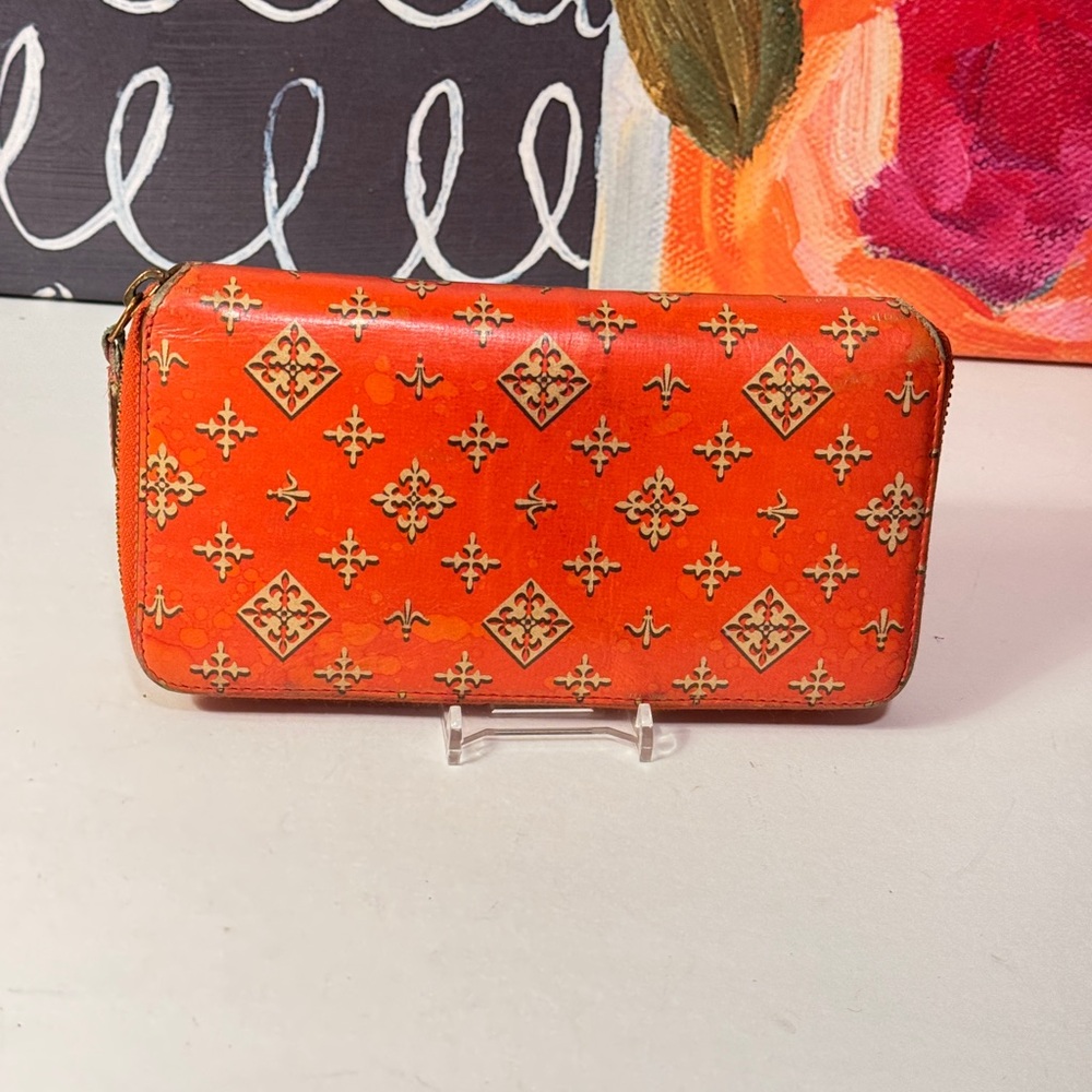 Tussete Vibrant Orange Patterned Wallet